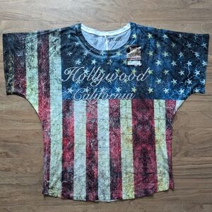 American Flag Bedazzled Lettering Top